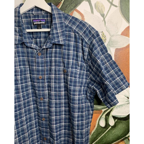 Patagonia Blue Plaid Casual Button Down Hemp Shirt - Picture 5 of 6